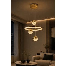 Modern Premium Gold Küreli 3 Renkli Ledli Sarkıt Avizesi Salon Mutfak Çocuk Odası Şık Modelleri 84w