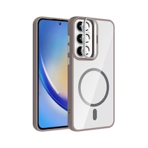Zore Galaxy Uyumlu A35 Kılıf Standlı Ve Kamera Lens Hediyeli M-safe Şarj Özellikli Ogaa Etro Kapak - Gri