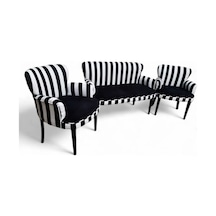 Garden House Zebra Siyah Kumaşlı Ahşap Beyaz Ayaklı Çay Seti Koltuk Takımı Ofis Koltuğu Bekleme Koltuğu Zebra