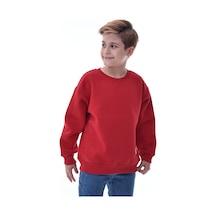Erkek Çocuk Sweatshirt %100 Pamuk Rahat Kalıp 5-10 Yaş Kırmızı