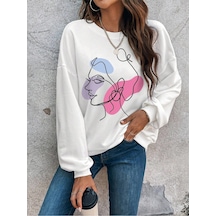 Kod Adr-shen Clasi Abstract Figure Graphic Drop Shoulder Sweatshirt Beyaz Beyaz