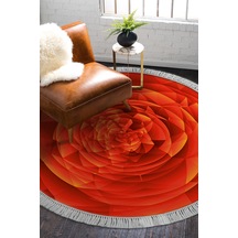 Kaymaz Dijital Mutfak & Salon Halı Trend Saçaklı Yuvarlak Geometrik E5011 Turuncu