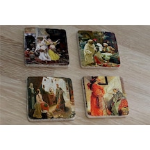 Oryantal Harem Halı Satıcısı Ev Tüccarlar Doğal Taş Bardak Altlığı 4'lü Set - Natural Stone Coasters - Taş Çok Renkli