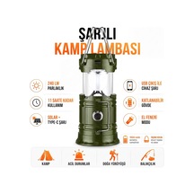 3 Fonksiyonlu Şarjlı Solarlı Kamp Lambası El Feneri Powerbank Özellikli Taşıma Kulplu Haki 5800t Çok Renkli