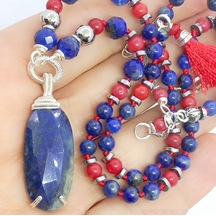 2072 Lapis Lazuli Mercan El Yapımı Kolye Lacivert