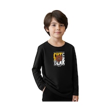 Panios Kids Düz Yuvarlak Yaka Cutte Bear Baskı Detaylı Erkek Çocuk Sweatshirt Siyah
