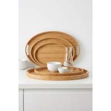 Makri Home Bambu Oval 3'lü Tepsi Seti. Küçük Tepsi: 20x29 Cm. Orta Tepsi: 26x36 Cm. Büyük Tepsi: 31x45 Cm Ahşap