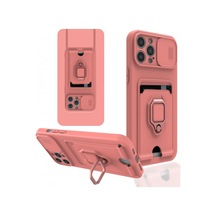 Apple iPhone  Uyumlu,  12 Pro Kılıf Zuma Kartvizitli Yüzüklü Silikon - Pembe