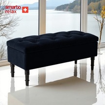 Smarto Relax Puf Saanen Sandıklı Ayaklı Kapitoneli Dekoratif 110x40x45 Cm Siyah Siyah