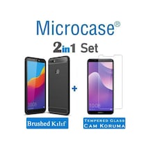 Huawei Y7 2018 London Brushed Carbonfiber Silikon Tpu Kilif+Cam 272058779 - Seçenek / Cam Koruma-Cam Istemiyorum