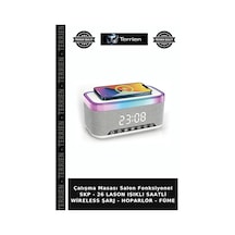 Çalışma Masası Salon Fonksiyonel Skp - 26 Lason Işıklı Saatli Wireless Şarj - Hoparlör - Füme