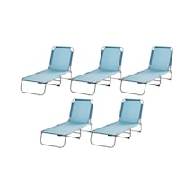 Blooma Şezlong 5'li Katlanabilir Bahçe Plaj Şezlongu Mavi 5li Takım, Mavi Şezlong, Bahçe, Balkon, Plaj Şezlongu
