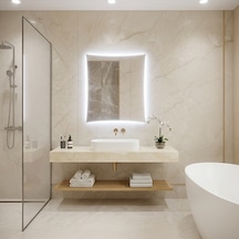 60x80 Cm Modern Led Banyo Aynası Dokunmatik, Dim Edilebilir, 6500k Beyaz Işık Beyaz