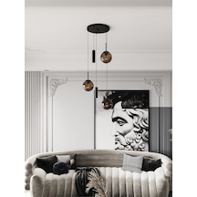 Vienna Modern Siyah Metal Gövdeli 5'li Sarkıt Avize - 3 Bal Cam Küre 2 Led Spot, E27 Duy-g10 Duy Siyah-bal 65 X 100 Çok Renkli