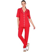 Kadın Viskoz Düğmeli Kırmızı Pijama Takımı 10214-kırmızı