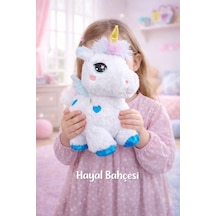 Kanatlı Boynuzlu Unicorn Pony Peluş Oyuncak 35 Cm Mavi