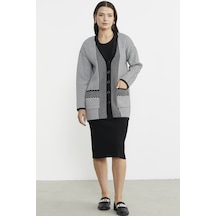 Oversize Cepli Petek Motifli Triko Ceket - Siyah 001