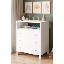 Robin Home Lena Bebek Çocuk Odasıyüksek Şifonyer 3 Çekmece Raflı Ahşap Ayaklı Beyaz