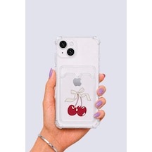 Apple iPhone Uyumlu 14 Kartlıklı Kiraz Desenli Kılıf