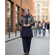 Lovie Moda Kadın Leopar Parçalı İkili Takım Lacivert