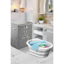 2 Adet Banyo Seti - Keçe Kapaklı Kirli Çamaşır Sepeti - Katlanabilir Akordiyon Çamaşır Sepeti