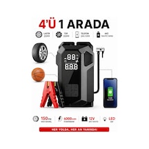 Akıllı Oto Akü Takviye Cihazı, 16000mah, 12v Dizel/benzinli Araçlar İçin, Hava Kompresörü, Powerbank Siyah Siyah
