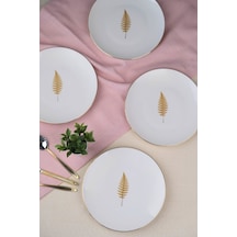 Tabak Evi Porselen Natura Fern Altın Yaldız Pasta Tabağı 20,50cm 4 Lü Çok Renkli