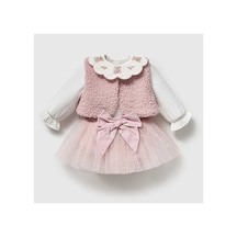 Ministok Lily Pink Yakası Nakış Detaylı Gömlek Şort Yelekten Oluşan 3'lü K Pembe