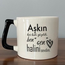 Mor Mürekkep Aşkın Her Hali Güzeldi Baskılı Siyah Kulplu D Kupa