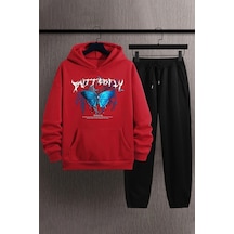 Uyguntarz Unisex Blue Butterfly Baskılı Eşofman Takımı Kırmızı Uyguntarz Unisex Blue Butterfly Baskılı Eşofman Takımı Kırmızı