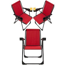 Silva 3 Adet Kamp Sandalyesi Bardaklıklı - Kırmızı