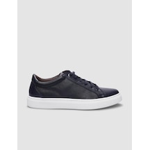 %100 Hakiki Deri Lacivert Bağcıklı Erkek Sneaker-lacivert Lacivert