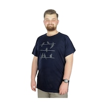Mode Xl Büyük Beden T-Shirt Bisiklet Yaka Birds 22172 Lacivert 001