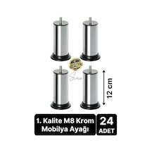 24 Adet 1. Sınıf A Kalite Krom M8 İnce Vida Baza Koltuk Kanepe Destek Ayağı Mobilya Tv Ünitesi Sehpa