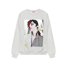 Baskı Ve Aplike Detaylı Sweatshirt Gri Gri