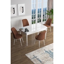 Canisa Han Serisi 70x114 Açılabilir Mdf Mutfak Masası Takımı Beyaz Masa 4 Kiremit Sandalye Masa Beyaz Sandalyeler Kiremit