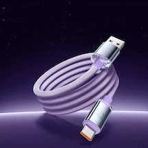 Süper Hızlı Şarj Veri Kablosu Usb Tip-c 100 W 6a Örgülü Tel Samsung Uyumlu Oneplus Mor 0.25m