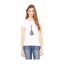Drawing Classic Guitar Baskılı Beyaz Kadın Tshirt