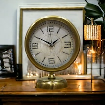 Eskitme Gold Metal Ofis Salon Otel Masa Saati 25*20 cm V2
