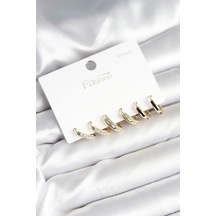 Pirinç Gold Renk 925 Ayar Gümüş Çivi Kadın Küpe Seti - Tj-bkp11275 Çok Renkli