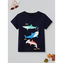 Köpek Balıkları Pamuklu Çocuk T-shirt- Siyah Baskılı Kız Erkek Çocuk Yazlık Bisiklet Yaka Tişört Siyah