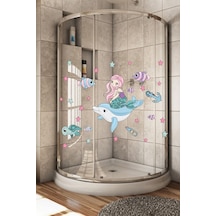 Su Altı Dünyası Deniz Kızı Ve Balıklar Temalı Çocuk Odası Banyo Duvar Sticker Çok Renkli