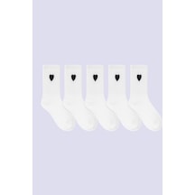 Hitit Socks Kadın 5 Çift Premium Kalite Yüksek Pamuklu Kolej Çorap beyaz