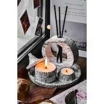 Mermer Desen Tasarım Kokulu Soya Mum, Vazo, Tealightlık, Tepsi Ve 001
