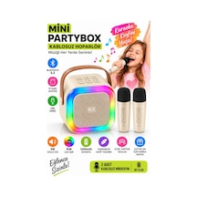 Blic Bls-97 Partybox Çift Kablosuz Mikrofonlu Rgb Led Işıklı Taşınabilir Bluetooth Karaoke Hoparlör Bej-14930
