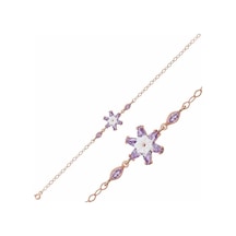 Gümüş Rose Lila Lotus Çiçeği Bileklik Sl2356 Gümüş