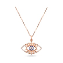 Brezza Lusso Jewelry Gümüş Rose Renk Nazar Gözlü Kirpikli Kadın Gümüş Kolye 42 CM