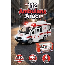 1:30 Metal Çek Bırak Ambulans Sesli Işıklı 4 Kapısı Açılan Oyuncak Model Araba 14cm Çok Renkli