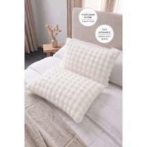 Bubble Kürklü Peluş 2'li Yastık Kılıfı 50x70 Cm Tavşan Tüyü Yumuşak Supersoft Dekoratif Krem