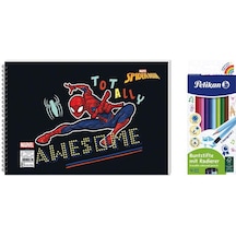 Spider-man 17x25 Spiralli Resim Defteri - Pelikan 12li Kuru Boya 2'li Set 2 Çok Renkli